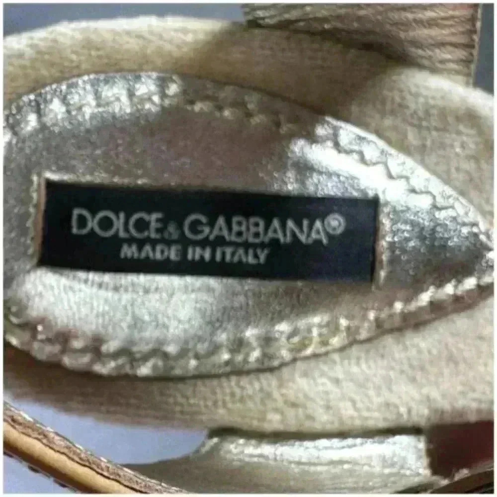 Dolce & Gabbana Sandals Beige Tan Women's 6 Leather Snake Heel Open Toe 36 - Picture 2 of 9